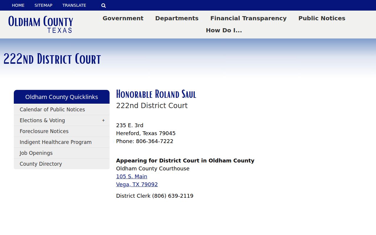 Oldham County arrest warrant court routing through the 222nd District Court