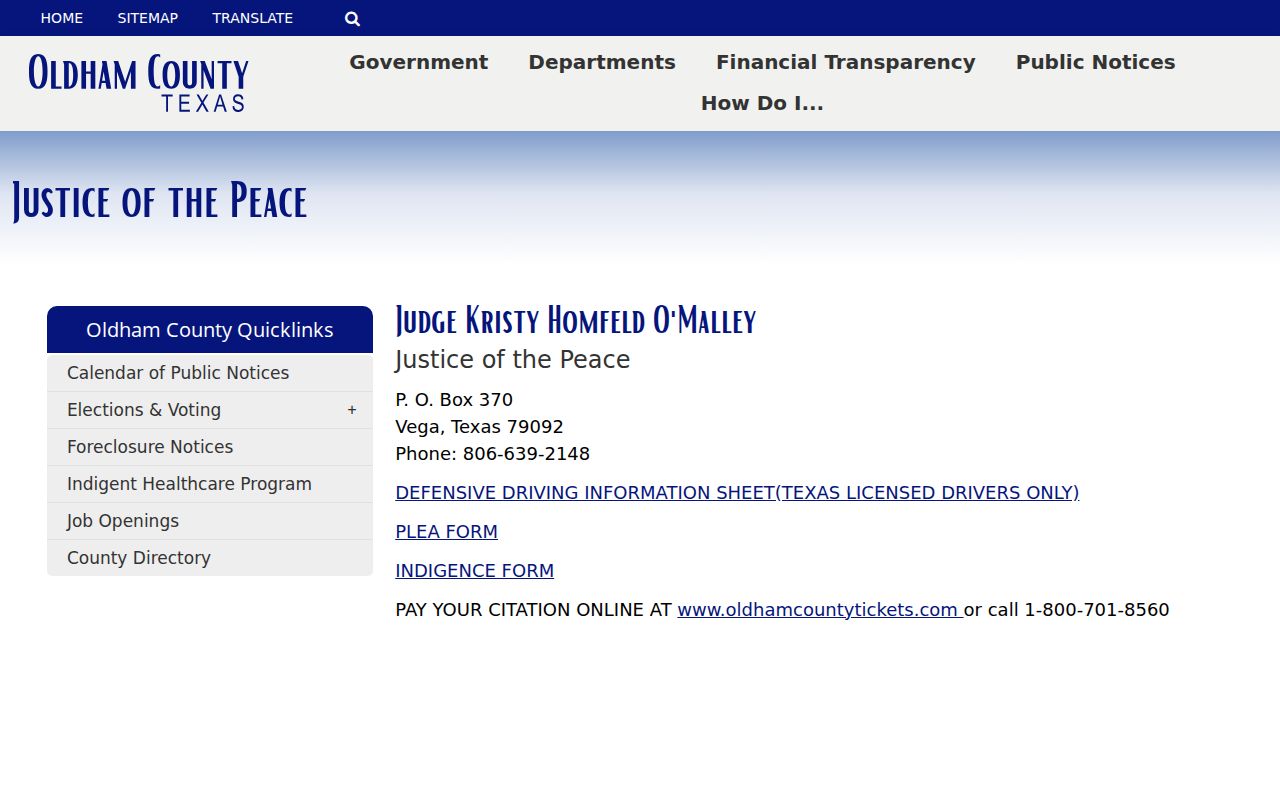 Oldham County JP office supporting county warrant records